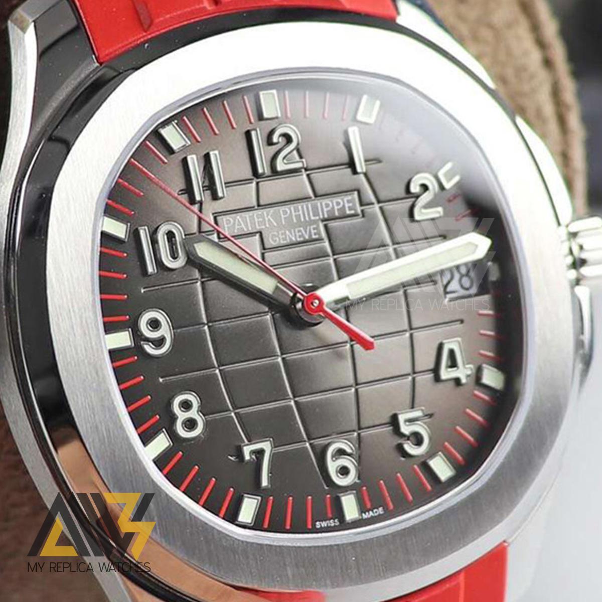 Aquanaut Jumbo 5167A-012 Singapore Edition Stainless Steel Case ZF 1:1 Best Edition Red Second Hand on Red Rubber Strap 324CS Clone (Correct Thickness)